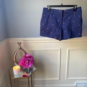 British Khaki Navy Blue Shorts with Embroidered Cherries Size US 6